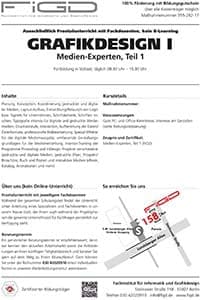 Innerhalb der Medieninformatik werden im Grafikdesign, Teil 1 verschiedene Print- und interaktive Mediensysteme (Flyer, eBooks, interaktive Kataloge, Graphical User Interfaces für Apps und andere Medien) in InDesign und Photoshop entwickelt. Dafür werden die wichtigsten Standards der Gestaltungslehre und der Wahrnehmungspsychologie für die Gestaltung von Werbemedien praxisnah anhand verschiedener Projekte als Referenzen für die Bewerbung trainiert und umgesetzt. Mit diesem und zusätzlichen Schulungsbausteinen wie Grafikdesign, Teil 2, Internetprogrammierung, Programmierung von Special Apps, 3D oder Videoschnitt sind Sie hervorragend geschult für den Arbeitsmarkt als Grafik-/Kommunikationsdesigner, UX/UI Designer, Junior Art Director, User Interface Designer, Interactive Product Manager, Grafikdesigner Communications & Content, Junior Designer Digital und Print, Web Designer, Frontend Developer, Junior 3D Artist, Visual Artist/3D …